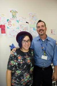 Left to right: Indie Landrum, SDYS Community Organizer, with Stephen Carroll, SDYS Homeless/Transition Age Services Division Director, at the SDYS TAY Academy. 